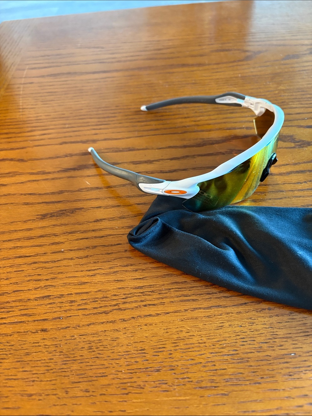 Oakley White Frame Sunglasses with Green Mirror Lens